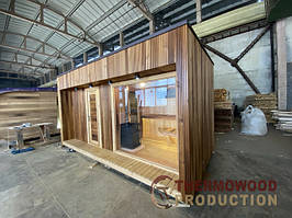 Модульна баня 5х2,6м Панорама Gartensauna-12 Thermowood Production під ключ від виробника