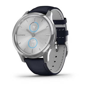 Vivomove Luxe Silver Stainless Steel Case with Navy Italian Leather Band