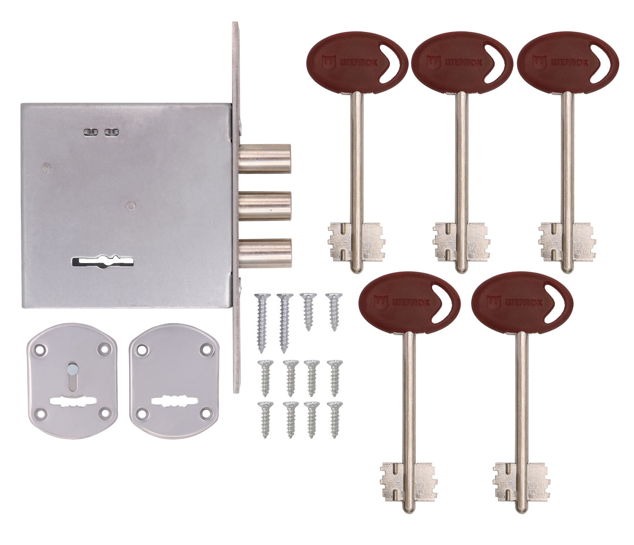 Дверной дополнительный замок Шерлок 04.06 5 латунных ключей (Китай) - фото 10 - id-p1868344596