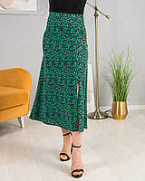 Летняя женская легкая юбка длины миди на резинке с разрезом, черный + зеленый 46, 48, 50, 52, 54, 56