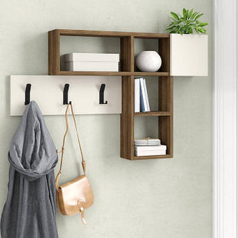 Вішалка для одягу з полицею, вішалка настінна в передпокій , колір Білий \ Дуб сонома