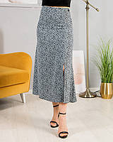 Молодежная летняя серая юбка с узором длины ниже колен на жаркую погоду больших размеров 46, 48, 50, 52, 54, 5