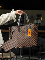 Женская сумка шопер подарочная Louis Vuitton Neverfull Brown V2 (коричневая) torba0116 стильная Луи Виттон