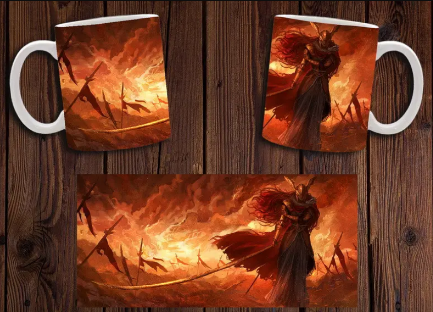 Чашка біла керамічна з принтом "Elden Ring" Елден ринг ABC