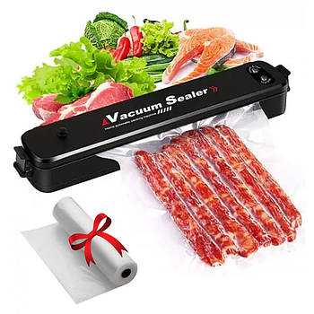 Вакууматор Vacuum Sealer + Подарунок Пакети вакуумні для їжі 5 м х 25 см / Побутовий вакуумний пакувальник їжі