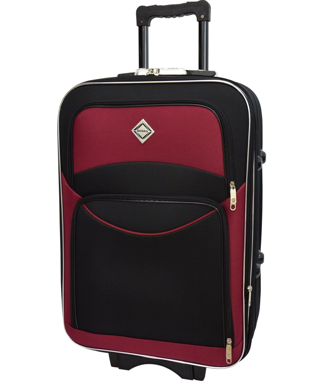 Тканинна дорожня валіза середнього розміру Bonro Style колір чорно-вишневий