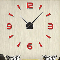 Настенные часы 3D Большие "Delta" - 3Д часы наклейка с зеркальным эффектом, необычные настенные часы стикеры Червоний, черні стрілки та циферблат