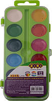 Фарби акварельні 12 кольорів зелений корпус