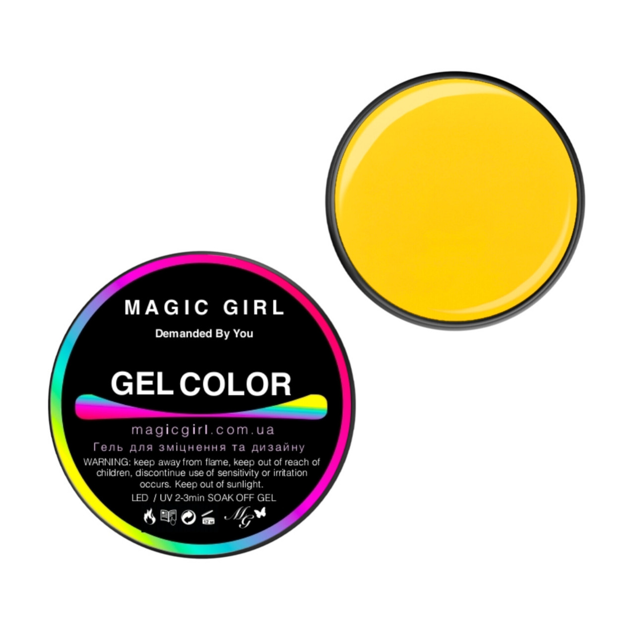 Гель для зміцнення та дизайну Magic Girl Color Gel яскраво жовтий 12 мл, фото 1