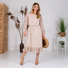 Легка шифонова жіноча сукня "Белла" молочного кольору з довгим рукавом розміри від 44 до 54