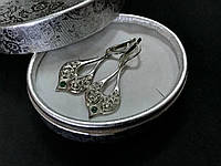 Серебряные серьги ХЮЗ "Аристократический стиль", вставка - гранат, 5.7 г + подарочная коробочка (Ср1563)