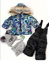 Куртка зимняя детская на утеплителе с искусственной опушкой Ветка Синяя
