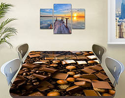 Покриття для столу, м'яке скло з фотодруком, Шоколад горіхи кава 60 х 100 см (1,2 мм)
