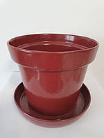 Горщик / вазон для квітів 5 л., з піддоном, кімнатних (домашніх) рослин, бордовий,