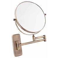 Настенное косметическое зеркало двухстороннее из латуни поворотное с 3-х кратным увеличением Q-tap цвет бронза