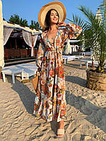 Женская пляжная туника макси с длинным рукавом Абстракція