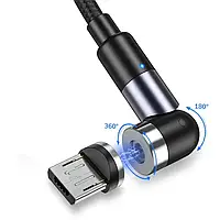 Магнітний поворотний кабель TOPK AM59 LED / micro USB для заряджання 1m 2.4A Black 540°