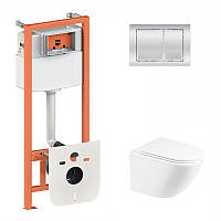 Набір Qtap-інсталяція 3 в 1 Nest QT0133M425 з панеллю змиву квадратною QT0111M06028CRM + унітаз із сидінням