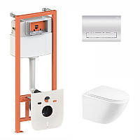 Набір Qtap-інсталяція 3 в 1 Nest QT0133M425 з панеллю змиву лінійною QT0111M08381CRM + унітаз із сидінням