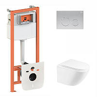 Набір Qtap-інсталяція 3 в 1 Nest QT0133M425 з панеллю змиву круглою QT0111M11111SAT + унітаз із сидінням Robin