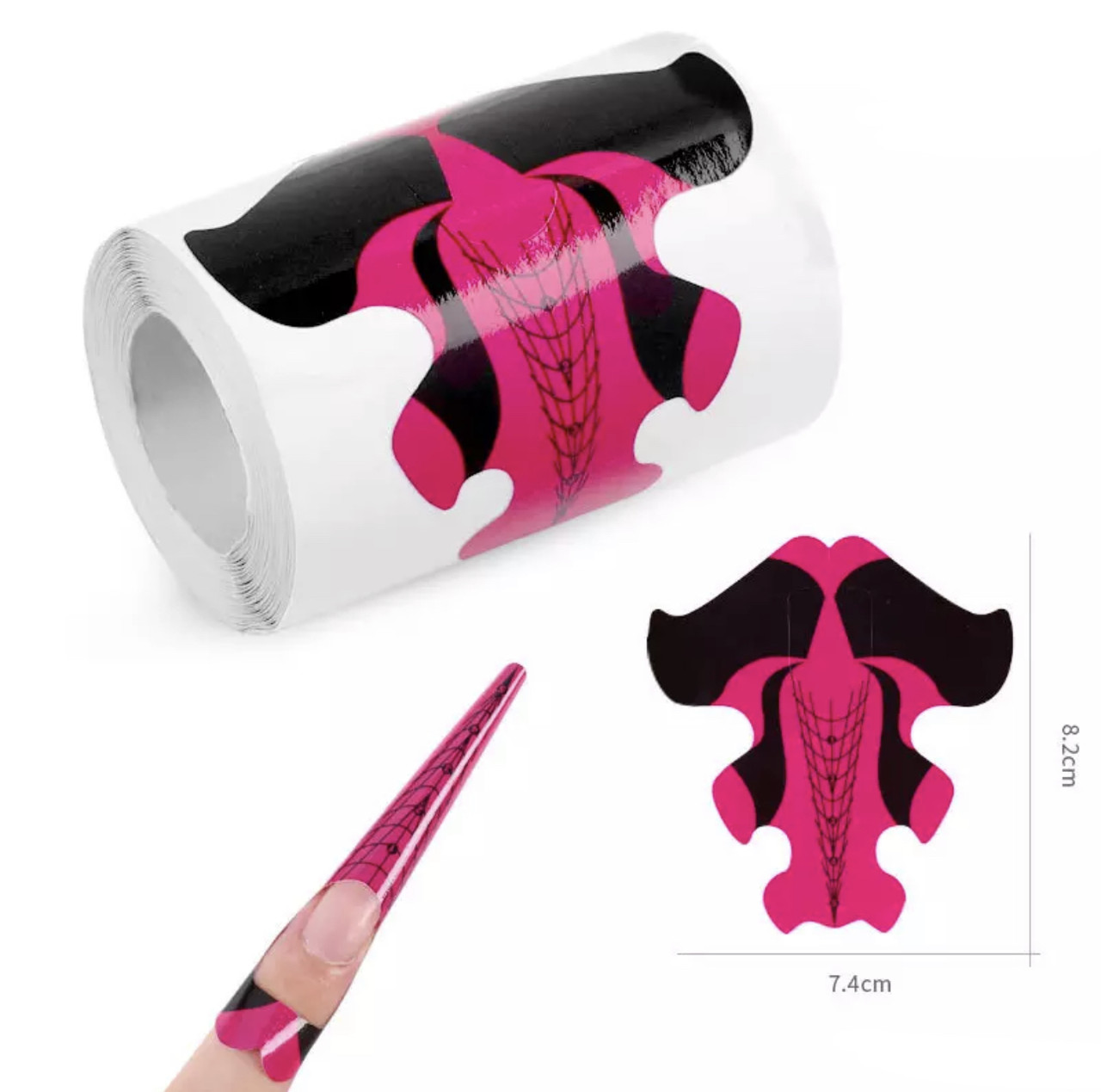 Одноразові форми для нарощування нігтів "Чорний з малиновим" – рулон 300 шт., фото 1