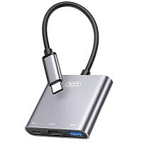 USB-hub хаб адаптер переходник 3-в-1 XO HUB011 3in1 Type-C |Type-C to HDMI+PD+USB 3.0| Серый