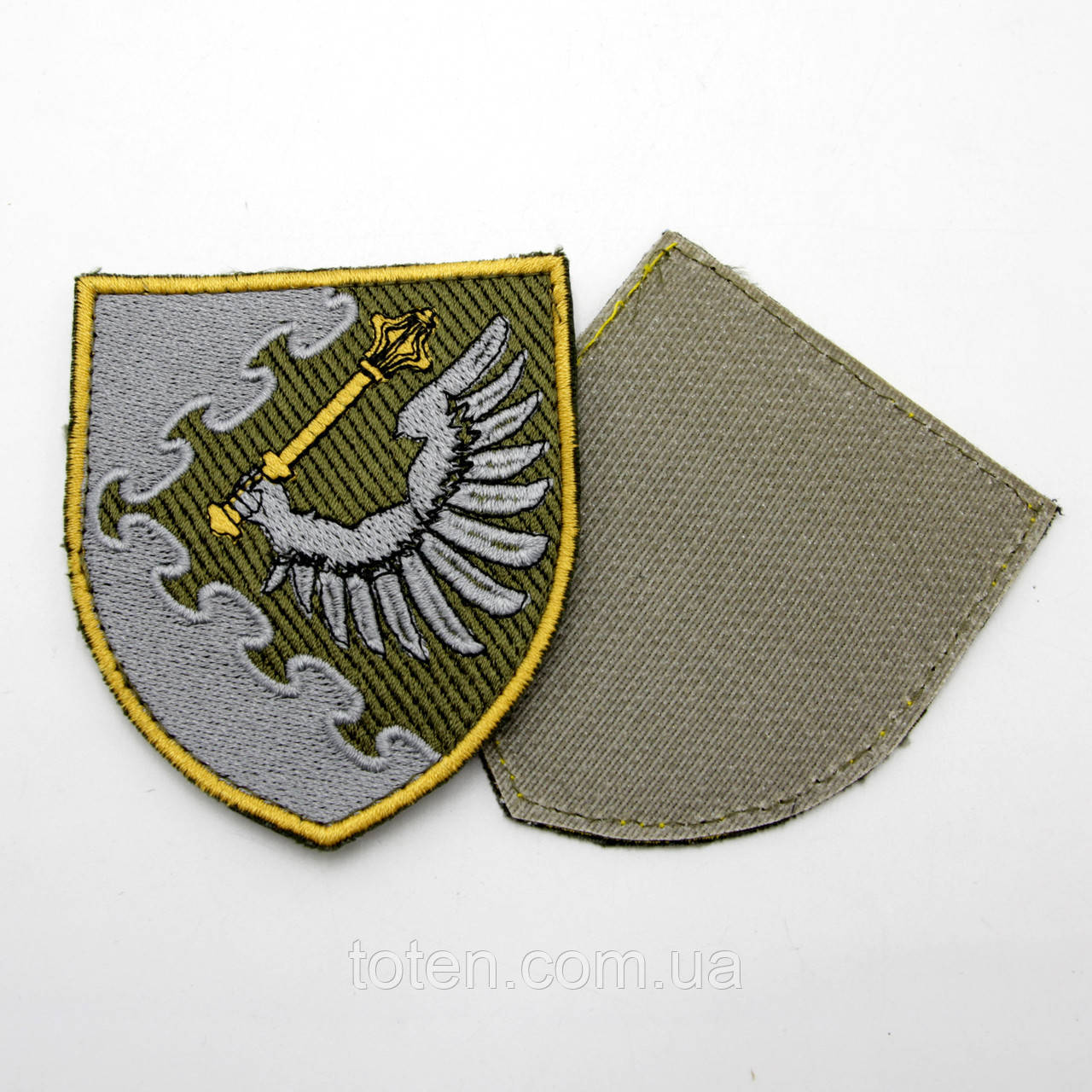 Якісний шеврон олива ПвК Захід 8х7см, вишитий патч-шеврон рука-крило з булавою, нашивка на липучці
