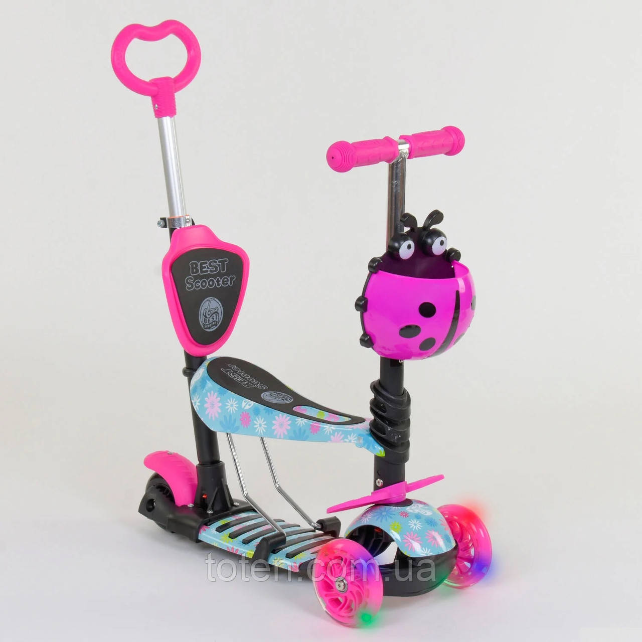 Самокат - беговел 5 в1 Best Scooter с родительской ручкой и подножками арт. 11210 топ