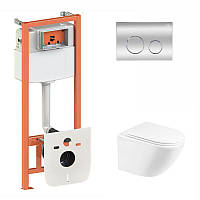 Набір Qtap-інсталяція 3 в 1 Nest QT0133M425 з панеллю змиву круглою QT0111M11112CRM + унітаз із сидінням Robin
