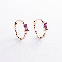 Золотые серьги - кольца "Аннабель" с розовыми фианитами с08499 ZIPMARKET