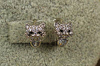 Серьги детские Xuping Jewelry котята с черными глазками 10 мм серебристые