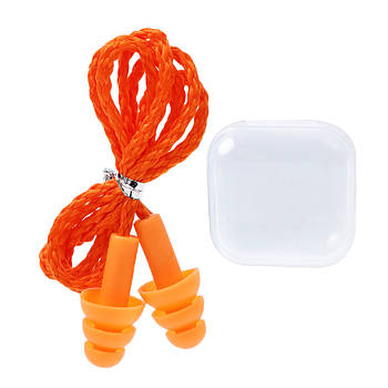 Силіконові беруші для роботи, плавання, купання, захист від шуму (тканинний шнур) — Orange