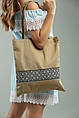 Стильна еко-сумка для покупок з вишивкою "Орнамент" у бежевому кольорі