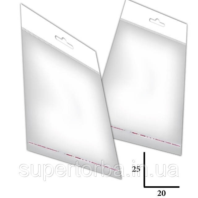 Прозорий пакет п/п європідвіс з липким краєм розмір 22х25+4 щільність 25 мкр 1000 шт/уп., фото 1