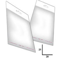 Прозорий пакет п/п європідвіс з липким краєм розмір 22х25+4 щільність 25 мкр 1000 шт/уп.