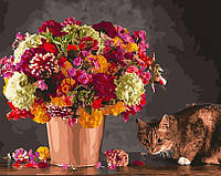 Раскраски по номерам Кот и букет цветов (BRM45495) 40 х 50 см