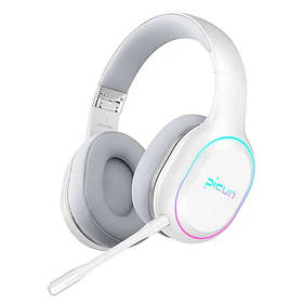 Бездротові навушники Picun P80X Bluetooth з мікрофоном та RGB підсвічуванням White (3_01884)