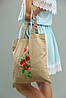 Еко торба для покупок з вишитим квітковим орнаментом "Маки" бежева, фото 2