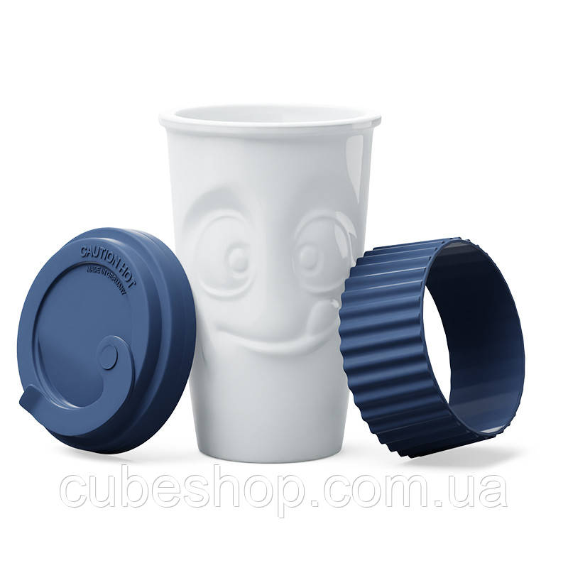 Чашка з кришкою Tassen To Go Tasty 400 мл, фарфорова (синя), фото 1