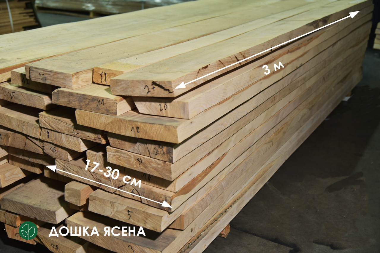 Необрізна дошка камерної сушки ясена I гатунок, фото 1