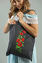 Жіноча еко сумка-шопер "Маки" у графітовому кольорі, фото 2