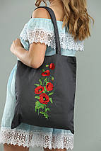 Жіноча еко сумка-шопер "Маки" у графітовому кольорі, фото 3