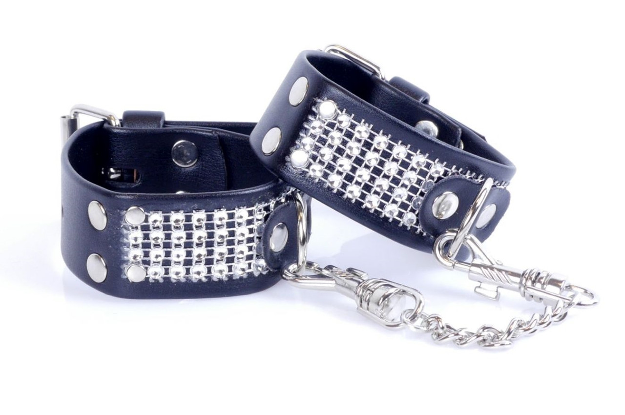 Наручники БДСМ із штучної шкіри із кристалами сріблястого кольору Fetish Boss Series Кайф, фото 1