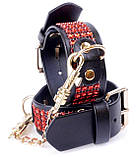 Наручники БДСМ із штучної шкіри із кристалами червоного кольору Fetish Boss Series Кайф, фото 5