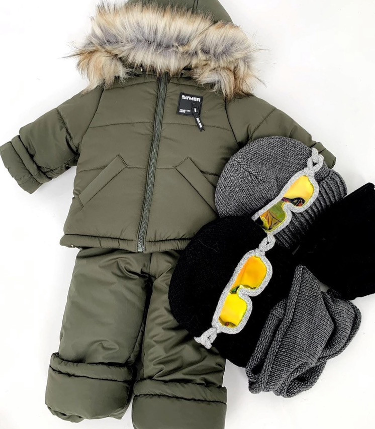 Куртка зимова Хакі дитяча на утеплювачі зі штучною опушкою