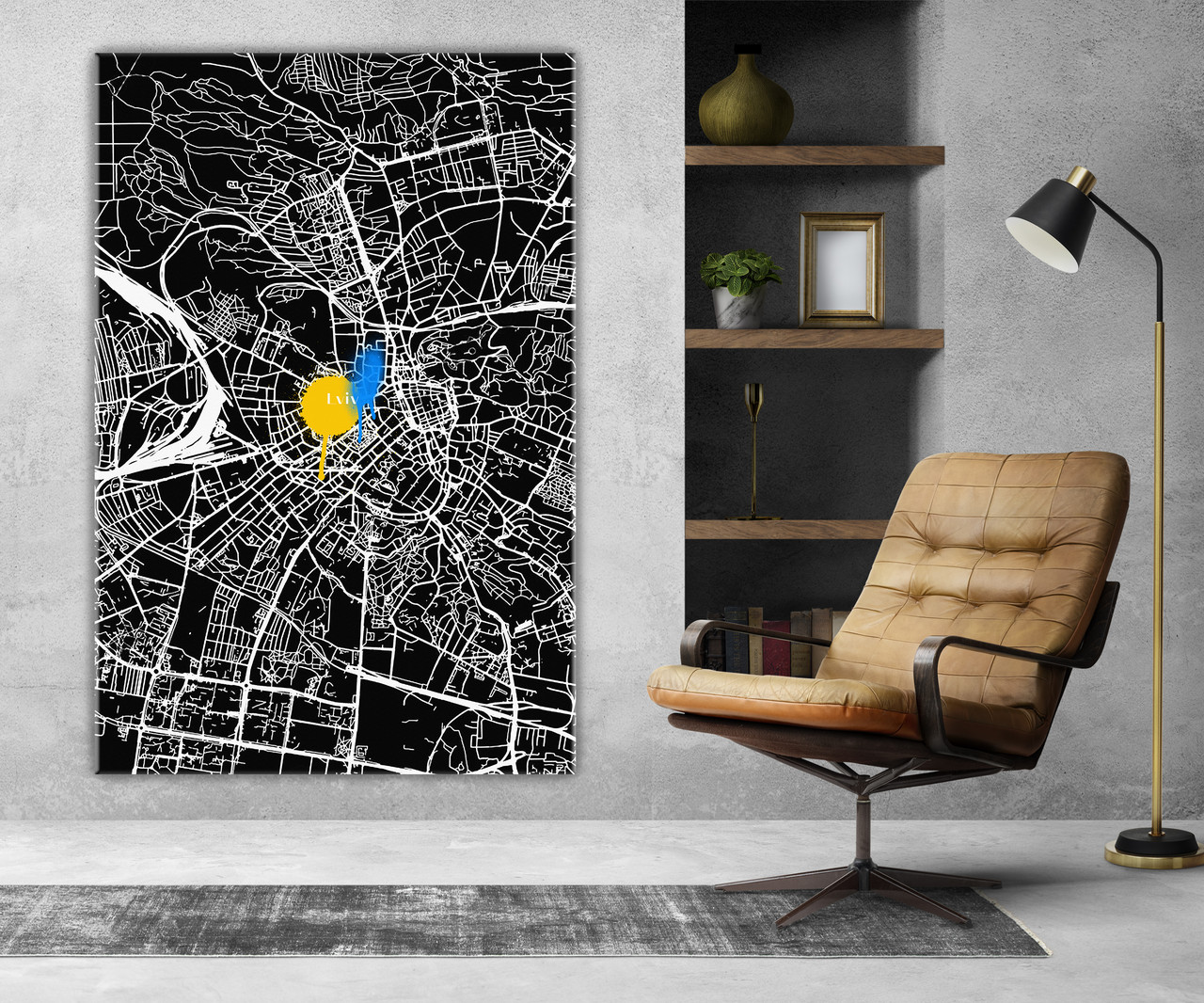 Патріотична картина на полотні для сучасного інтер'єру Карта Львова. Сучасний тренд!, фото 1