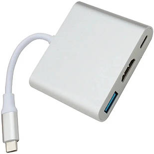 Перехідник Type C 3.0 HUB (гн.USB type C + g.HDMI + g.USB 3.0), з кабелем 10 см