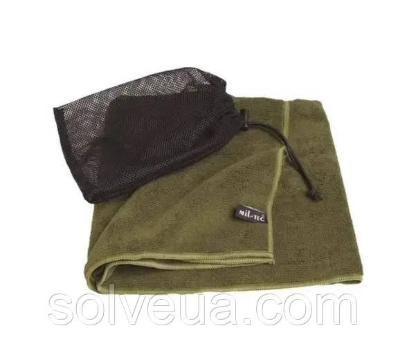 Рушник тактичний Mil-Tec дорожній з чохлом Мікрофібра Олива MICROFIBRE 120X60CM OLIV 16011111 .solve
