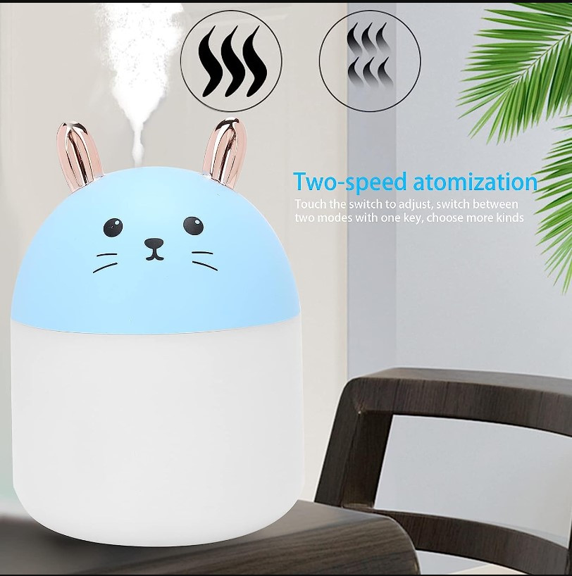 Зволожувач котик Міні Арома-дифузор Humidifier Rabbit USB ультразвуковий Блакитний, зволожувач повітря нічник 2 в 1