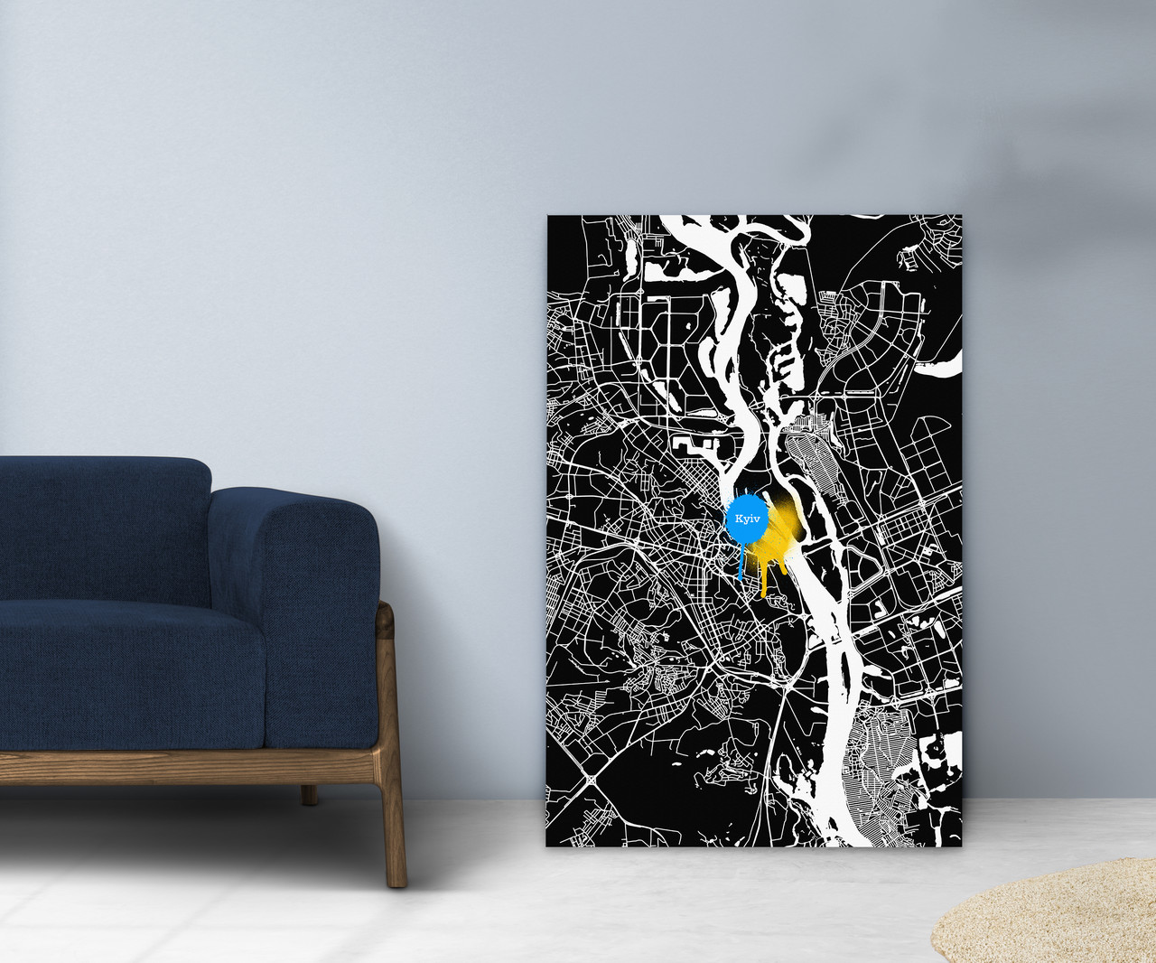 Мінімалістична картина на холсті Карта Києва. Стильний акцент сучасного інтер'єру!, фото 1